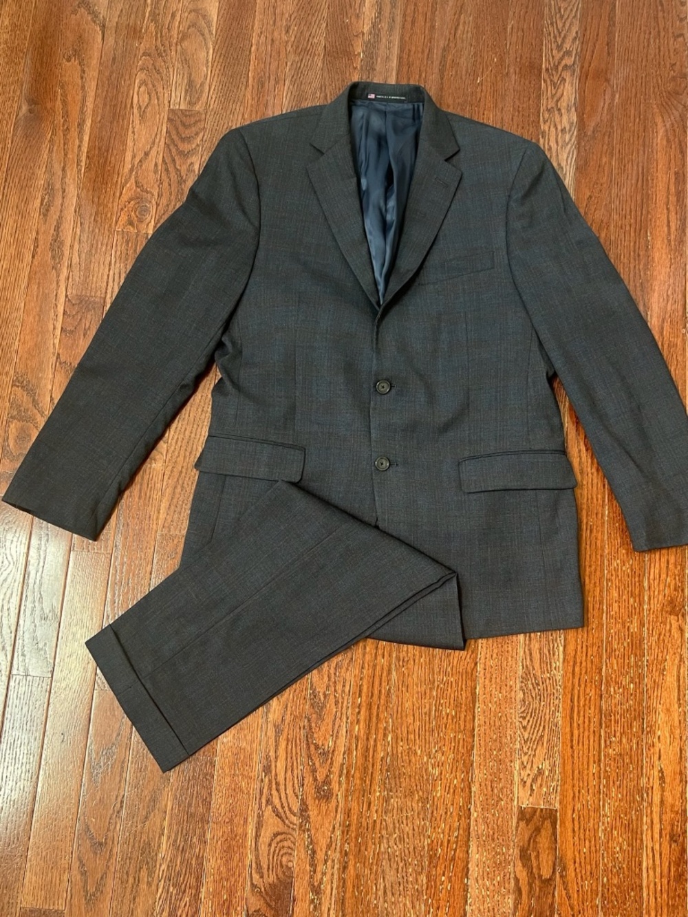 Hart Schaffner Marx Navy Blue and Brown Plaid Mens 2-Piece Suit, 42R